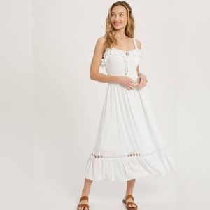 Frilled Smocking Midi Dress